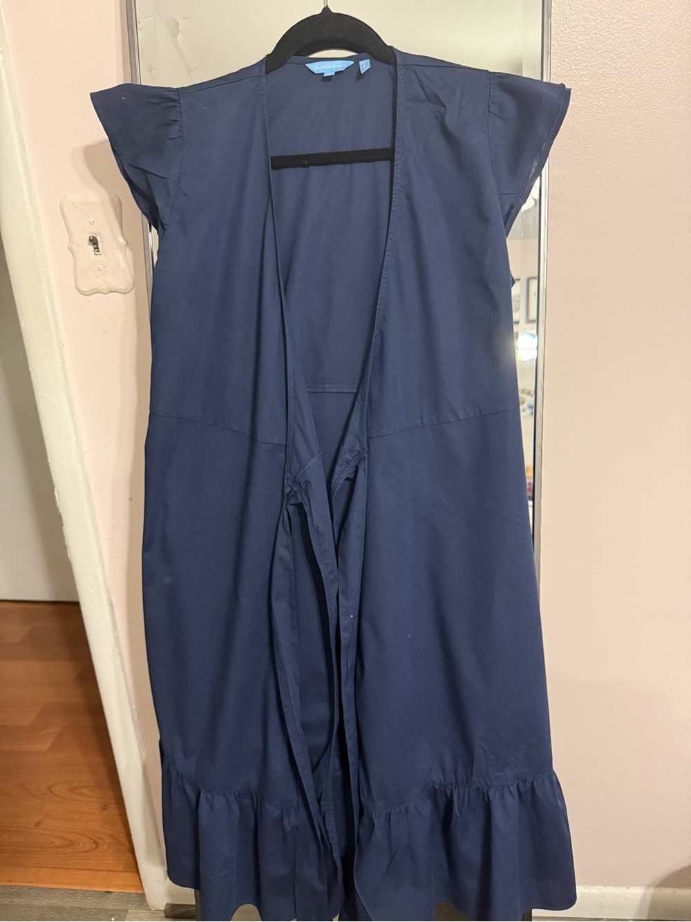 Draper James Navy Tie-Front Midi Dress with Ruffle Hem